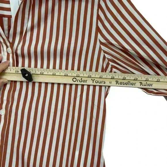 HARSHMAN SHIRT WOMEN’S XS BROWN STRIPED BUTTON DOWN FLARED SLEEVE COTTON NWT - Picture 6 of 13